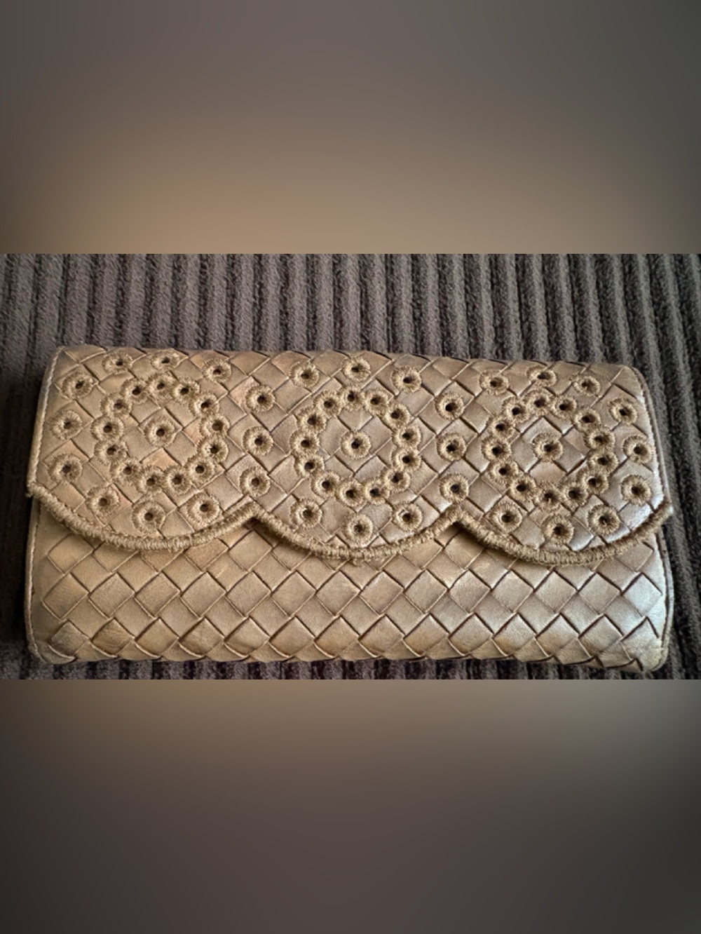 Bottega Veneta Gold Woven Floral Appliqué Clutch Wallet - Women Accessories